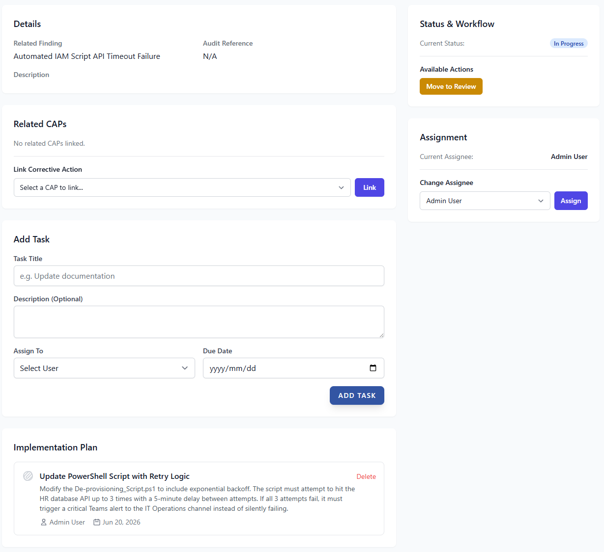 Corrective Workflows Dashboard