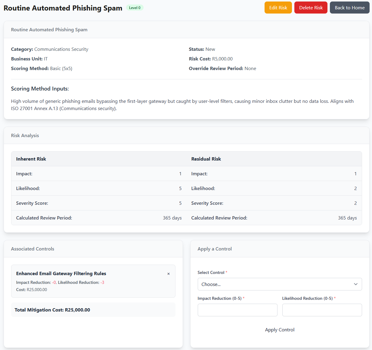 Risk Management Interface